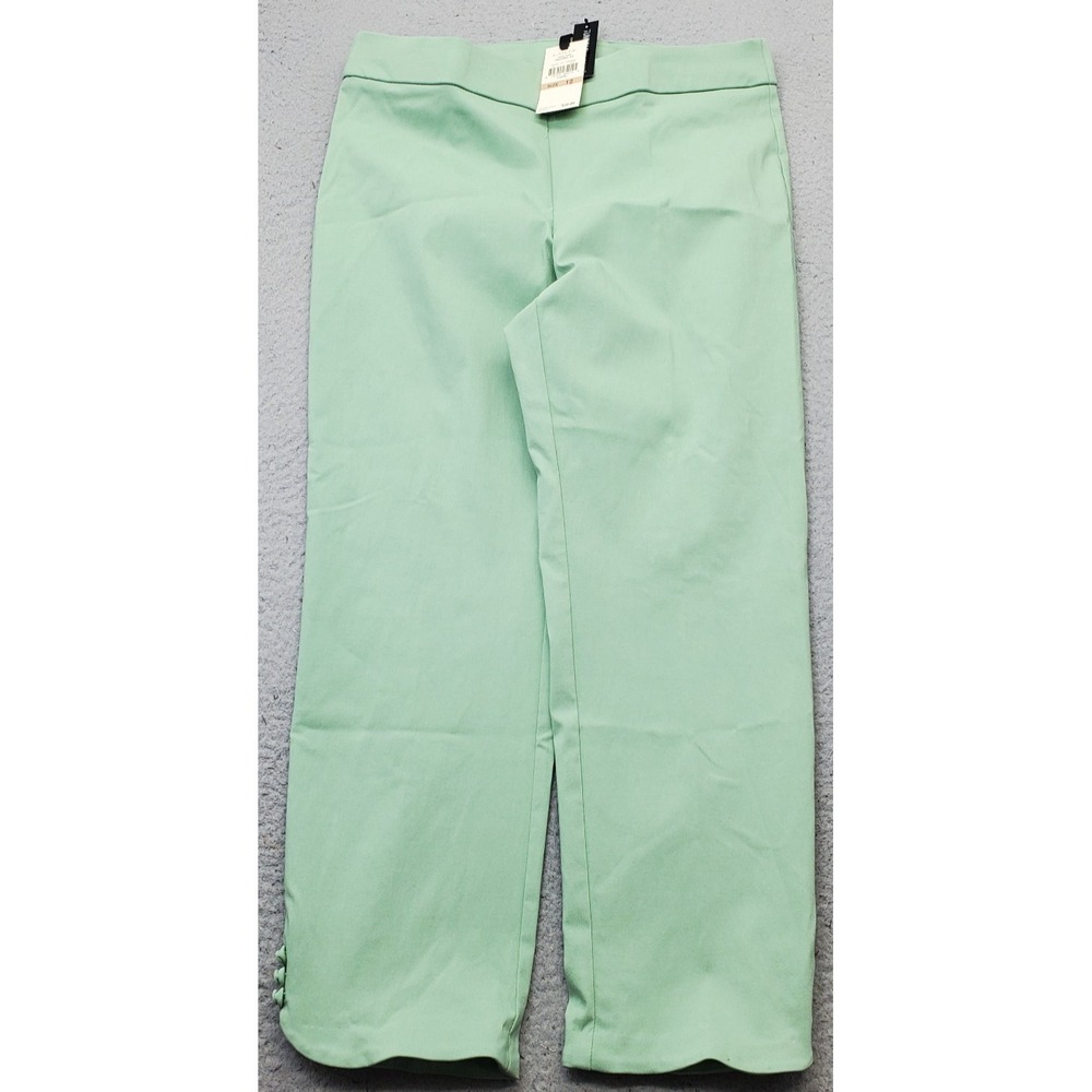 Emaline Tummy Slimming Pants Womens 12 Green Stretch Ankle Button Pull On
